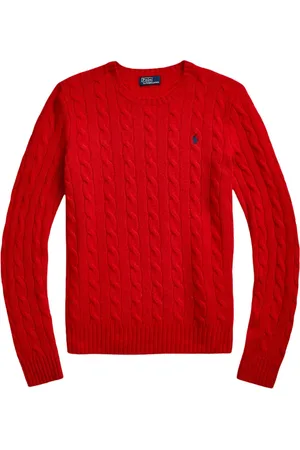Ralph Lauren Strik, Dame, Rød, XS, Uld, Rød Cable Strik Sweater