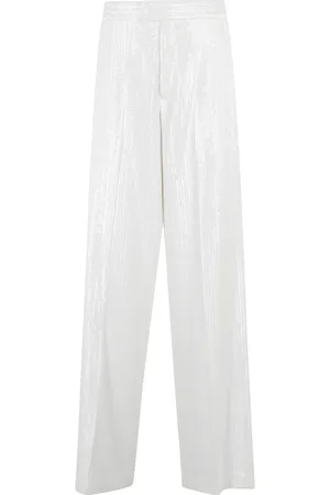 FEDERICA TOSI Bukser, Dame, Hvid, 2XS, Polyester, Hvide Pailletbukser Lige Ben