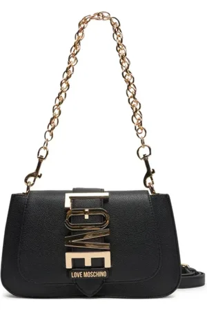 Moschino Taske, Dame, Sort, ONE SIZE, Uld, Sort Skuldertaske med Guld Logo Bogstaver
