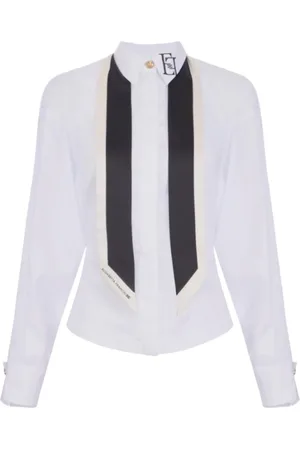 Elisabetta Franchi Bluser & Skjorter, Dame, Hvid, S, Bomuld, Hvid Bomuldspoplin Skjorte med Logo