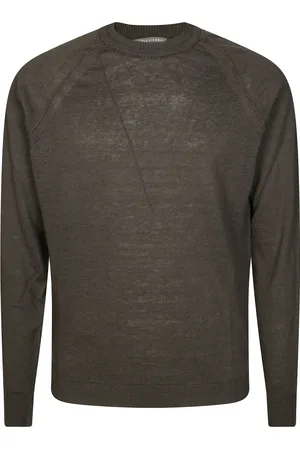 Daniele Fiesoli Strik, Herre, Brun, S, Bomuld, Linned Bomuld Langærmet Crewneck Top