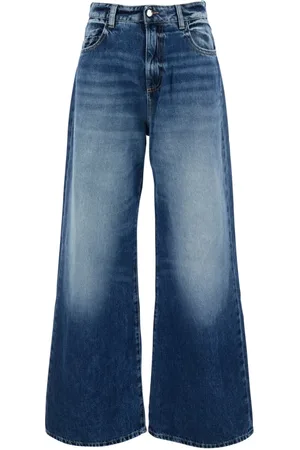 Icon Denim Jeans, Dame, Blå, W27, Denim, Wide Leg Jeans med Logo Patch