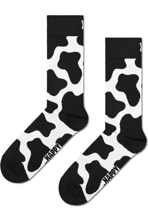 Happy Socks Undertøj, Dame, Sort, S, Bomuld, Ko Print Crew Sokker Casual Stil