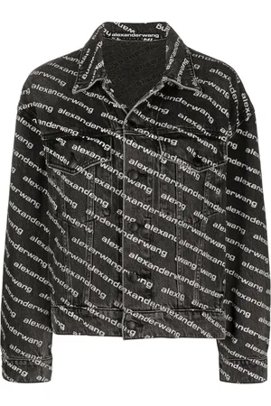 Alexander Wang Jakke, Dame, Grå, S, Denim, Mørk Grå Denim Logo Jakke