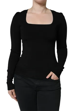 Dolce & Gabbana Strik, Dame, Sort, S, Polyester, Sort Firkantet Hals Langærmet Bluse
