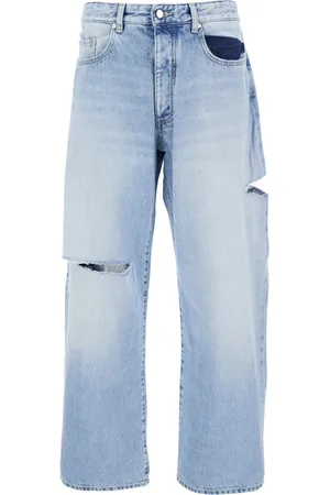 Icon Denim Jeans, Herre, Blå, W34, Denim, Blå Cut-Out Wide Leg Denim Jeans