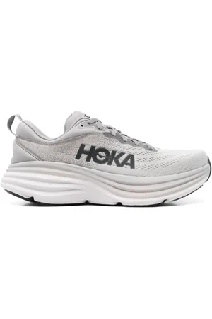 Hoka One One Sko, Herre, Grå, 43 EU, Grå Strik Sneakers med Teal Blue