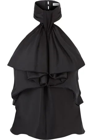 Nina Ricci Top, Dame, Sort, S, Satin, Sort Satin Halterneck Top med Flæser