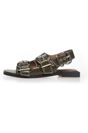Copenhagen Shoes Sko, Dame, Grøn, 39 EU, Uld, Sølvspænde Sandaler med Crickle Effekt