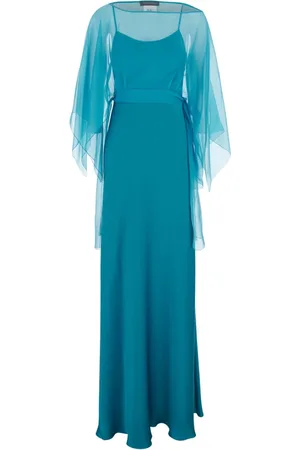 Alberta Ferretti Kjole, Dame, Blå, S, Blå Lagdelt Silkekjole med Cape