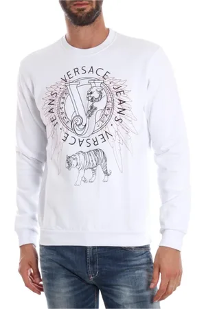 VERSACE Sweathshirts & Hoodies, Herre, Hvid, M, Bomuld, Børstet Fleece Hættetrøje Sweatshirt