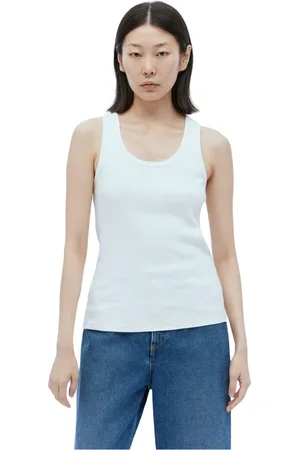 Moncler Top, Dame, Hvid, L, Bomuld, Logo Broderi Tanktop