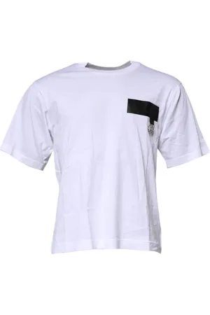 Dolce & Gabbana Top, Herre, Hvid, XS, Bomuld, Logo Patch Bomuld Crew Neck T-shirt