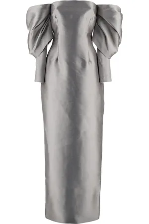 Solace Kjole, Dame, Grå, XS, Uld, Off-Shoulder Lang Kjole med Slids