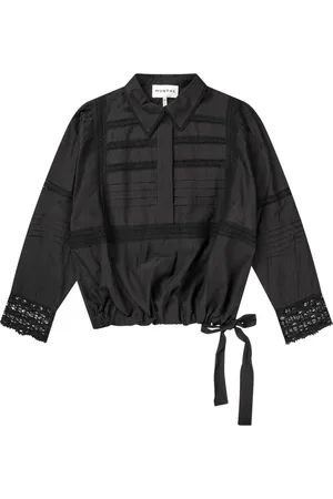 Munthe Bluser & Skjorter, Dame, Sort, L, Bomuld, Broderet sort top med taljebånd