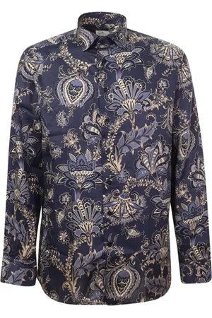 Etro Skjorte, Herre, Blå, 2XL, Bomuld, Blå Paisley Print Skjorte med knaplukning