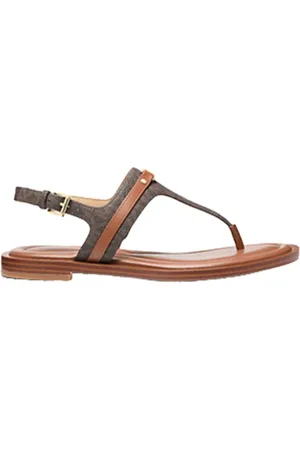 Michael Kors Sko, Dame, Brun, 37 1/2 EU, Læder, Logo Print Læder Sandal med Spænde