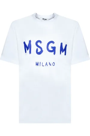 Msgm Top, Herre, Hvid, XS, Bomuld, Dynamisk Blå Logo Bomuld T-Shirt