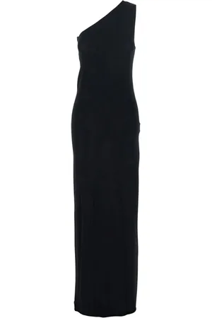 SEMICOUTURE Kjole, Dame, Sort, L, Uld, Sort One-Shoulder Lang Kjole Kvinde