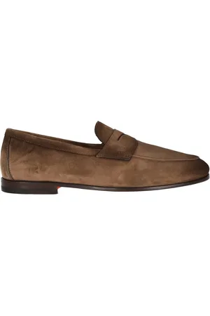 santoni Sko, Herre, Brun, 40 EU, Grå Ruskind Mokkasin Flade Sko