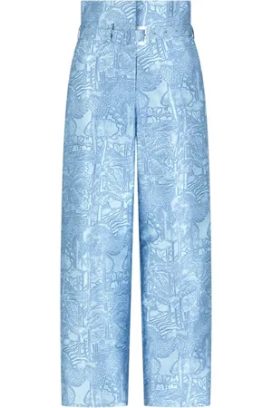 Emporio Armani Bukser, Dame, Blå, S, Satin, Blå Jacquard Kollektion Bukser