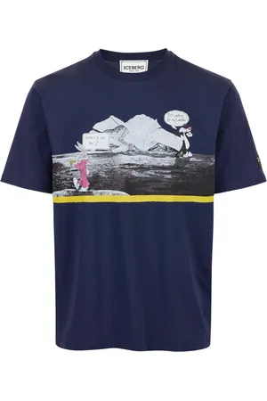 Iceberg Top, Herre, Blå, M, Bomuld, Blå T-shirt i almindelig pasform af bomuld med jersey og logo