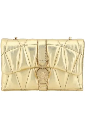 VERSACE Taske, Dame, Gul, ONE SIZE, Uld, Quiltet Lambskin Mini Skuldertaske med Medusa Hoved