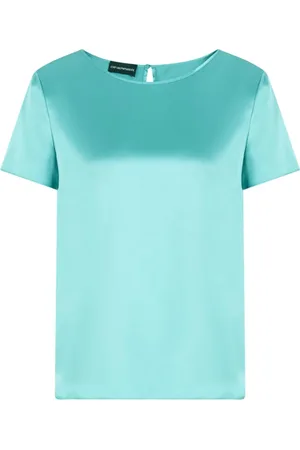 Emporio Armani Bluser & Skjorter, Dame, Grøn, S, Silke Rund Hals Kortærmet Top