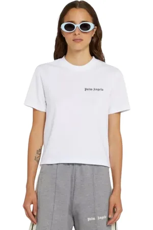 Palm Angels Top, Dame, Hvid, S, Bomuld, Hvid Logo Print T-shirt