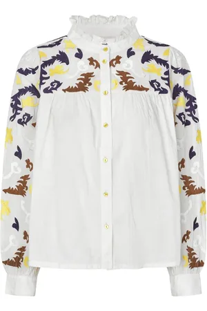 Lollys Laundry Bluser & Skjorter, Dame, Hvid, L, Bomuld, Elegant Statement Skjorte med Unikke Broderede Detaljer