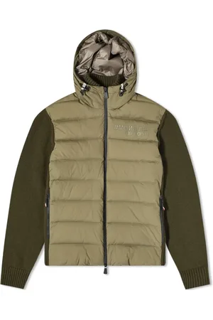 Moncler Jakke, Herre, Grøn, 2XL, Grøn Strikket Hybrid Sweater med Hætte og Lynlås