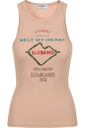 Iceberg Top, Dame, Lyserød, S, Slim fit lyserød ribstrikket top med Symbol tryk