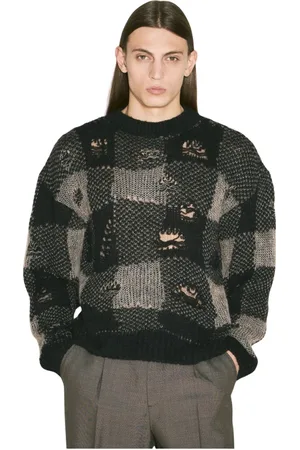 OUR LEGACY Strik, Herre, Sort, 2XL, Uld, Distressed Open Knit Crewneck Sweater