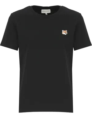 Maison Kitsuné Top, Dame, Sort, S, Bomuld, Sort Bomulds T-shirt med Logo Patch