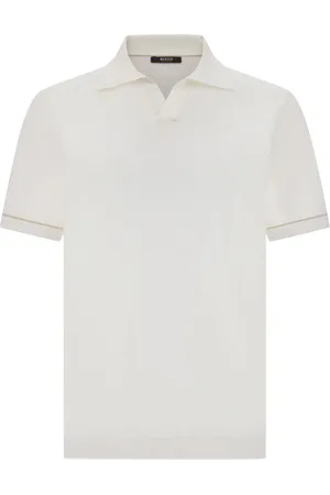 Boggi Milano Strik, Herre, Hvid, 2XL, Bomuld, Bomuld Crêpe Strikket Polo Shirt