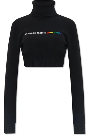 Palm Angels Strik, Dame, Sort, L, Uld, Cropped Turtleneck