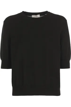 KANGRA CASHMERE Strik, Dame, Sort, S, Bomuld, Sort Cashmere Bomuld T-shirt Rund Hals