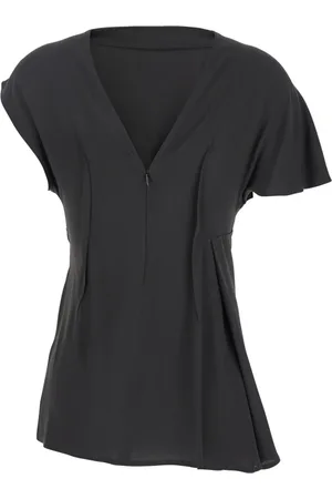 SEMICOUTURE Bluser & Skjorter, Dame, Sort, L, Grå Kortærmet Crepe Top