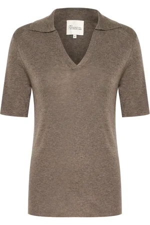 My Essential Wardrobe Strik, Dame, Brun, L, Uld, Brun Melange Polo Bluse Sweater