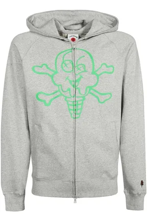 ICECREAM Sweathshirts & Hoodies, Herre, Grå, XS, Bomuld, Bomuld Zip Hoodie med Front Print