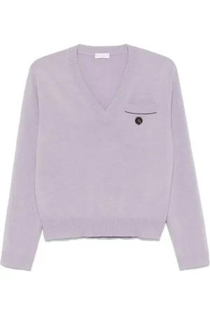 Brunello Cucinelli Strik, Dame, Lilla, M, Afslappet Stribet Jersey T-shirt