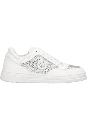 Pinko Sko, Dame, Hvid, 40 EU, Læder, Hvide Læder Strass Sneakers