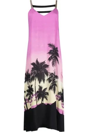 Palm Angels Kjole, Dame, Lyserød, XS, Floral Draped Silkekjole