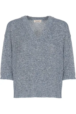 KANGRA CASHMERE Strik, Dame, Blå, XS, Bomuld, Blå Cashmere Bomuldssweater med Peillettes
