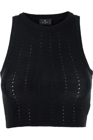 Etro Strik, Dame, Sort, XS, Bomuld, Sort Strikket Crop Top med Åbenværk