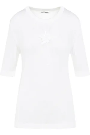 Jil Sander Top, Dame, Hvid, M, Hvid Blomstret T-shirt