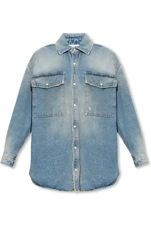 Palm Angels Bluser & Skjorter, Dame, Blå, S, Denim, Denimskjorte med vintage-effekt
