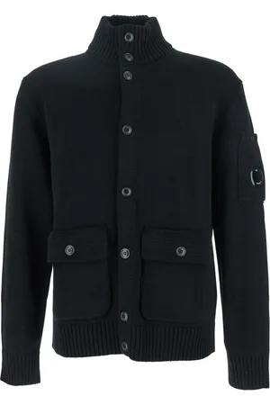 C.P. Company Strik, Herre, Sort, M, Bomuld, Sort højhalset logo cardigan sweater