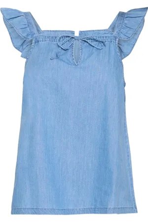 Ichi Top, Dame, Blå, 2XL, Bomuld, Lyseblå Chambray Feminin Top