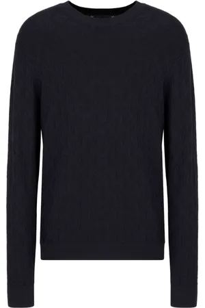 Armani Exchange Strik, Herre, Blå, L, Jacquard Rund Hals Sweater